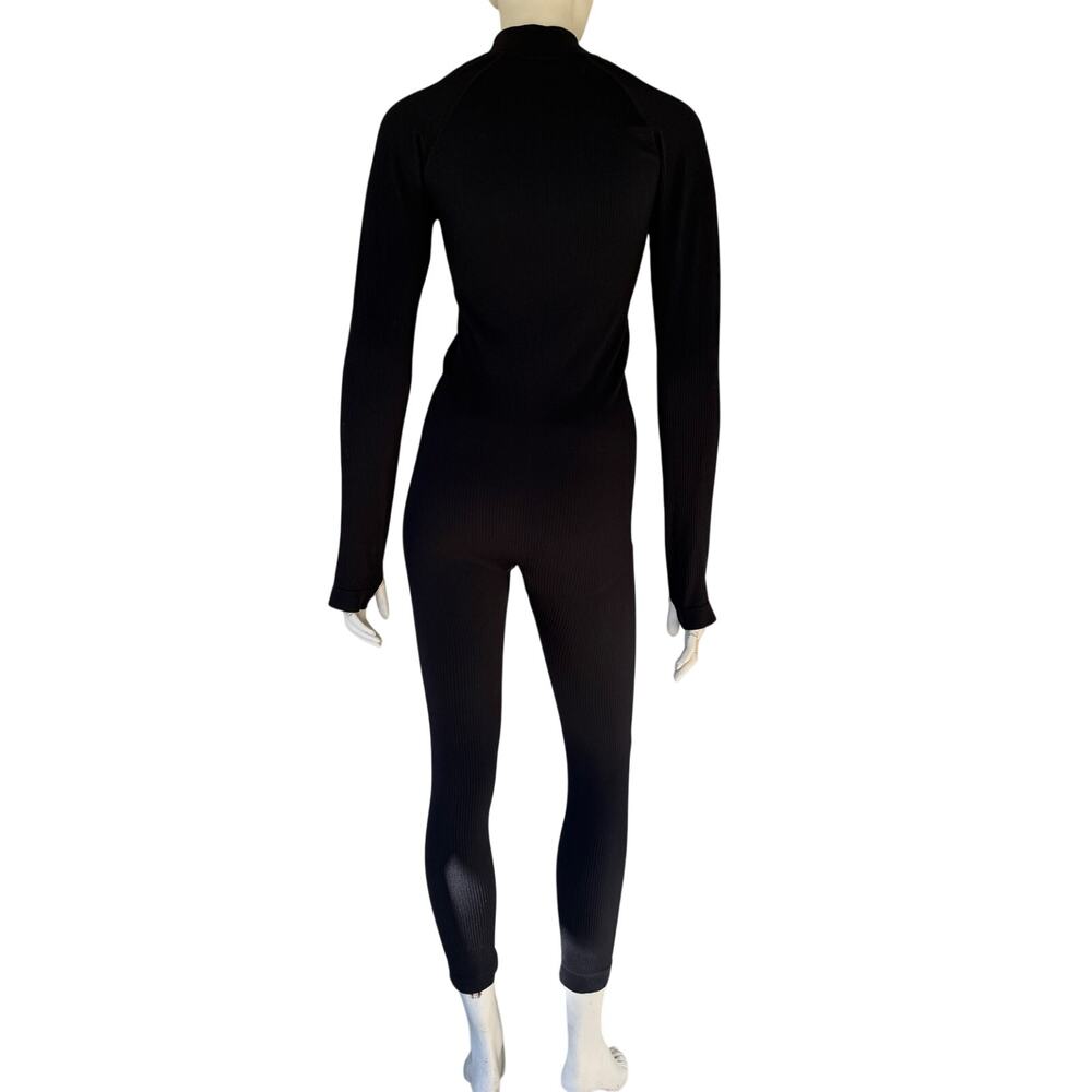 ASOS ribbed catsuit bodysuit 4505 seamless zip front all-in-one in black sz S - Picture 7 of 9